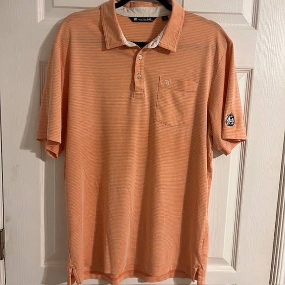 Travis Mathew Other - Travis Mathew Golf Polo Shirt Striped Short Sleeve with Logo Peach L‎